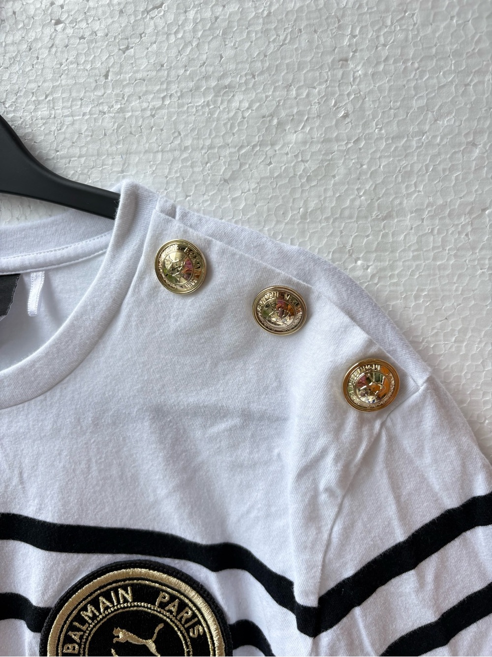 Balmain x Puma Striped Oversized Distressed Holes Tee Shirt White Black rare - Picture 4 of 10